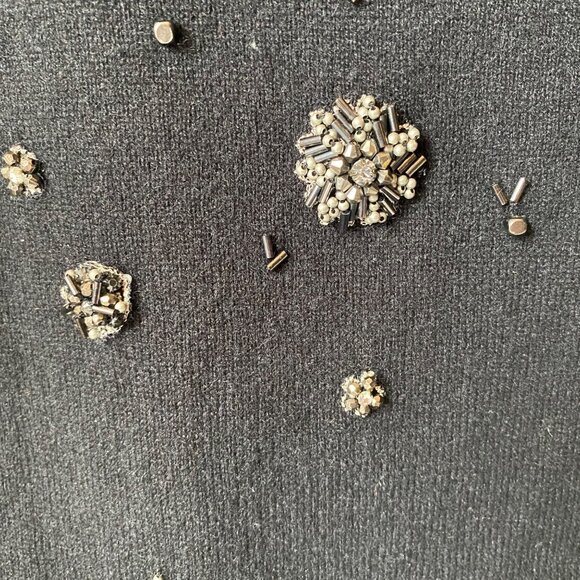 Elie Tahari Black Beaded Women M/L Cashmere Sweater Tunic HOLE Evening Elegant - Picture 7 of 9